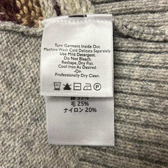 Vintage Eddie Bauer Wool Blend Fair Isle Sweater Cardigan Horn Toggle Gray XL - Picture 11 of 12